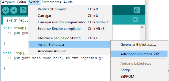 Figura 5 - caminho para inclusão de biblioteca Arduino em formato de arquivo compactado
