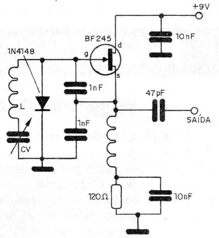 Figura 18 - Oscilador Colpitts com transmissor de efeito de campo.
