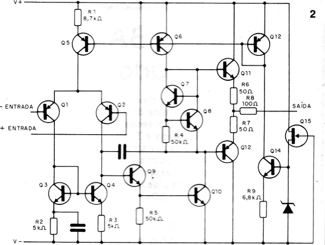 Figura 2 – Circuito equivalente a um dos amplificadores
Figura 2 – Circuito equivalente a um dos amplificadores