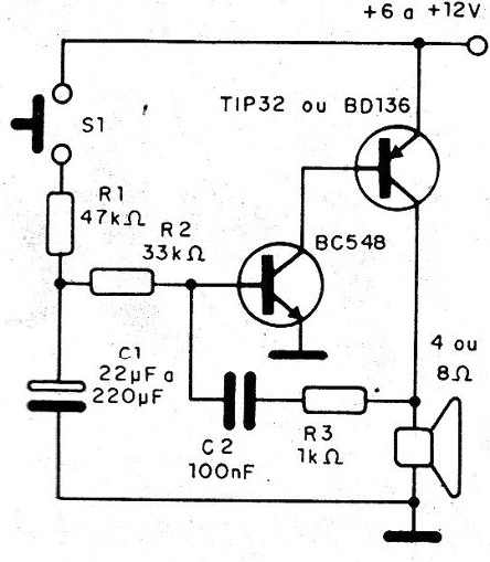    Figura 4 – Sirene manual de dois transistores
