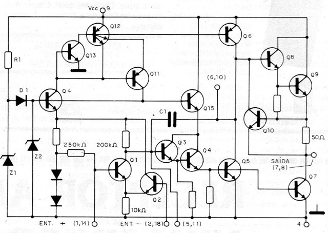 Figura 1 – Circuito interno equivalente ao LM381
Figura 1 – Circuito interno equivalente ao LM381
