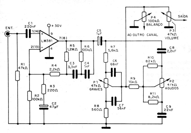 Figura 4 – Diagrama de 1 canal do pré-amplificador
Figura 4 – Diagrama de 1 canal do pré-amplificador