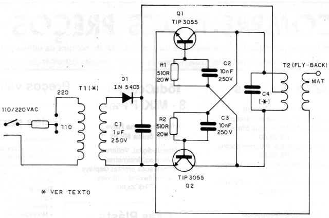 Figura 9 – Circuito de alta potência com transformador de TV
