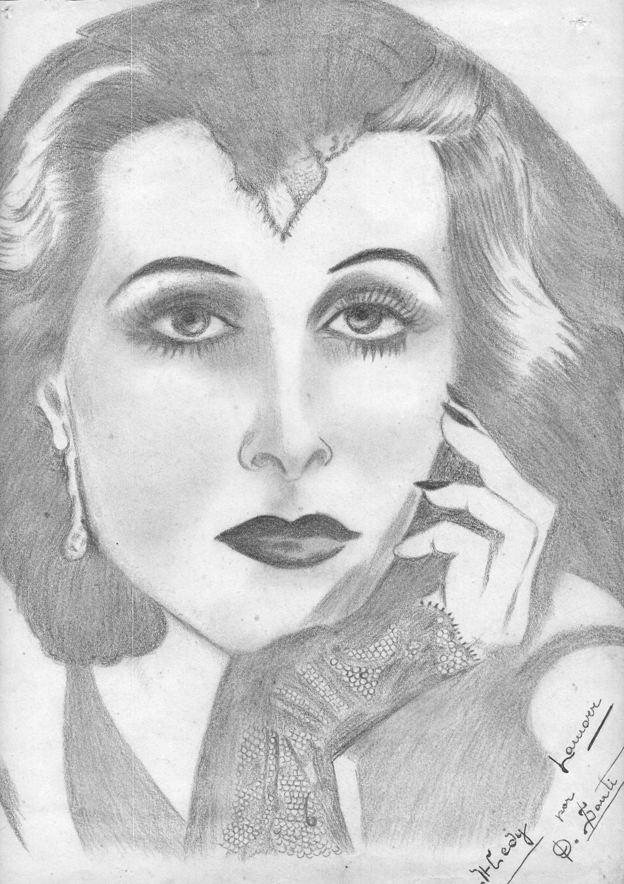 Figura 5 - Hedy Lamarr – desenho feito por minha mãe Dyrce Braga em 1937 (aproximadamente)
