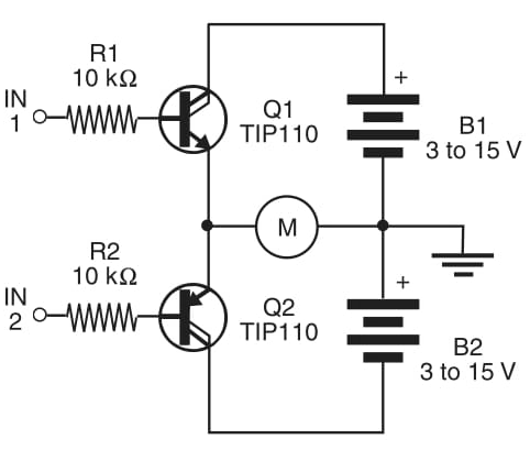 Figura 1 Meia ponte usando transistores Darlington.
Figura 1 Meia ponte usando transistores Darlington.