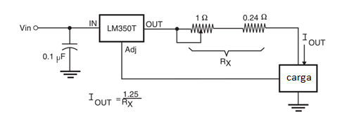 Figura 1 Fonte de corrente constante usando o LM350T (3 A).
