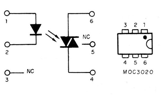 Fig. 1 – Opto-diac MOC3020.
Fig. 1 – Opto-diac MOC3020.
