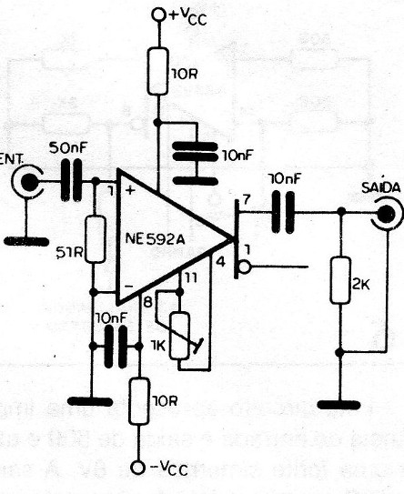 Figura 5 – Amplificador para osciloscópio/frequencímetro
Figura 5 – Amplificador para osciloscópio/frequencímetro