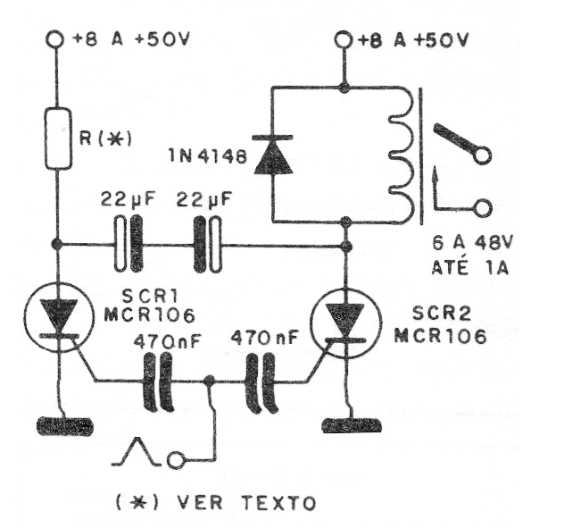 Figura 4 – Outro circuito com relé e SCR – Observe as faixas de tensão
Figura 4 – Outro circuito com relé e SCR – Observe as faixas de tensão
