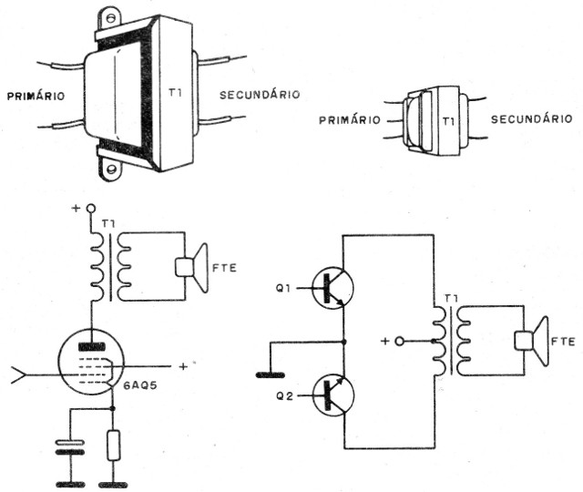    Figura 1 – Etapas de saída de áudio com transformadores
