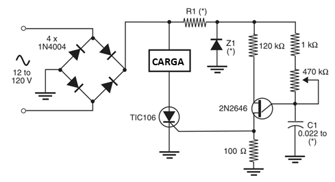 Figura 1 Dimmer usando UJT e SCR
Figura 1 Dimmer usando UJT e SCR