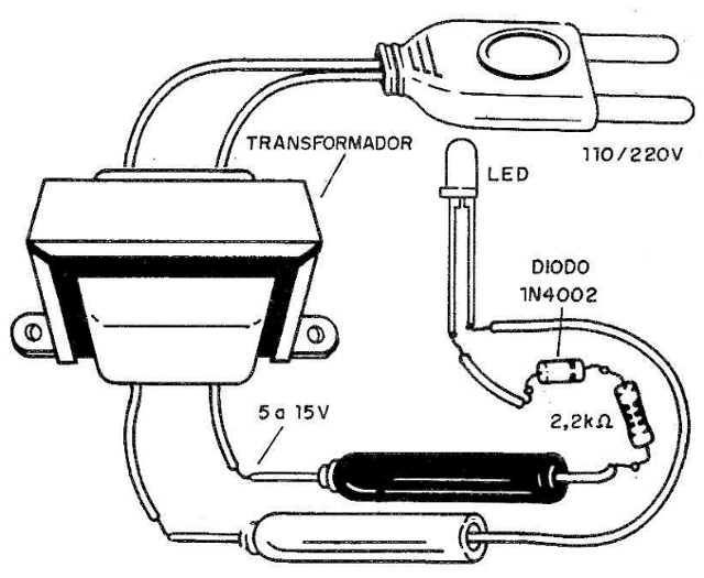 Figura 13 – Se o LED acende o transformador está bom.
