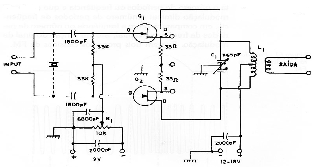 Figura 4 - Circuito amplificador linear, com transistores FET.
