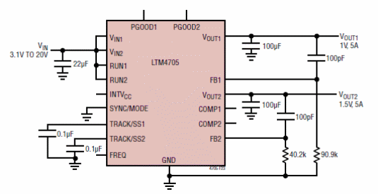 Figura 4 – Regulador de 1 e 1,5 V com 5 A
Figura 4 – Regulador de 1 e 1,5 V com 5 A