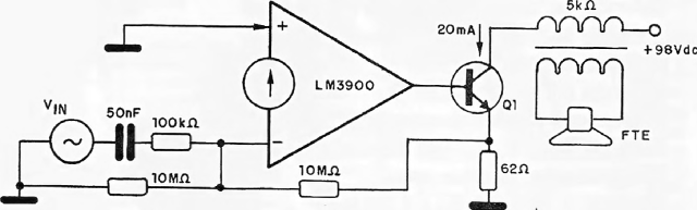 Fig. 22 – Amplificador de áudio de alta tensão – (circuito 65).
Fig. 22 – Amplificador de áudio de alta tensão – (circuito 65).