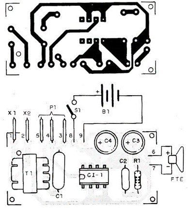 Fig. 5 Placa de circuito impresso do primeiro amplificador.
Fig. 5 Placa de circuito impresso do primeiro amplificador.