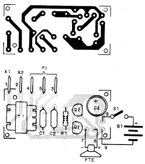 Fig. 11 Placa de circuito impresso do terceiro amplificador.
Fig. 11 Placa de circuito impresso do terceiro amplificador.