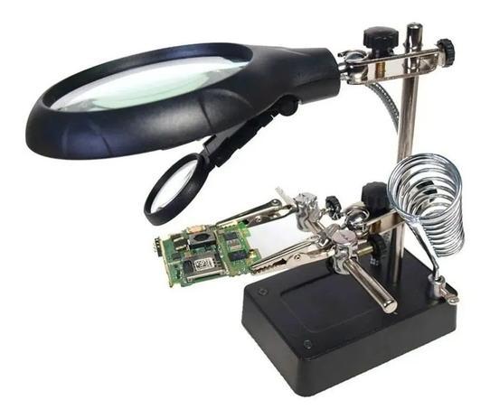 Figura 1 – Suporte de placa e lente com local para colocar o soldador
Figura 1 – Suporte de placa e lente com local para colocar o soldador