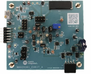 Figura 1 - A placa de avaliação MAX20361EVKIT da Maxim
Figura 1 - A placa de avaliação MAX20361EVKIT da Maxim