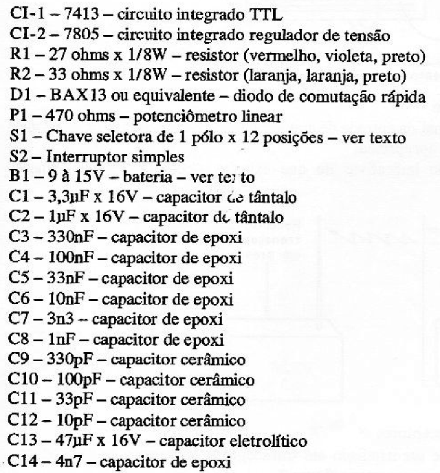 Diversos; placa de circuito impresso, caixa para montagem, fios, solda, etc.
Diversos; placa de circuito impresso, caixa para montagem, fios, solda, etc.