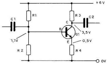 Tensões típicas num transistor NPN.
Tensões típicas num transistor NPN.