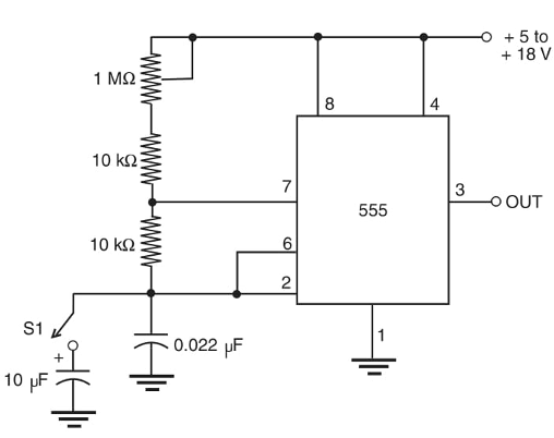 Figura 1 Gerador de passos usando o 555 IC.
Figura 1 Gerador de passos usando o 555 IC.