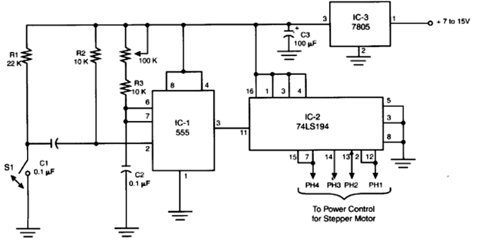 Figura 9 - Controle manual para o motor de passo usando interruptores liga / desliga, um joystick ou sensor.
Figura 9 - Controle manual para o motor de passo usando interruptores liga / desliga, um joystick ou sensor.
