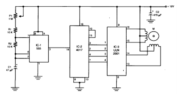 Figura 18 - Um circuito sequenciador usando o 4017 CMOS
Figura 18 - Um circuito sequenciador usando o 4017 CMOS