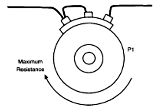 Figura 9 - Colocando P1 na posição de resistência máxima (corrente mínima).
Figura 9 - Colocando P1 na posição de resistência máxima (corrente mínima).