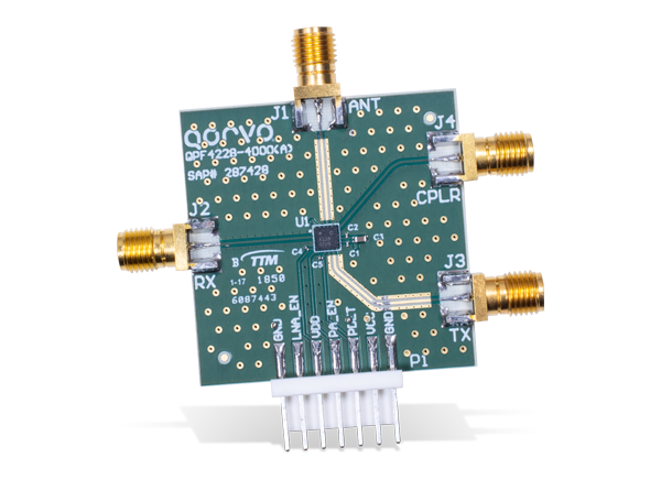 Figura 2: A placa de avaliação QPF4228 da Qorvo (Fonte: Mouser Electronics)
