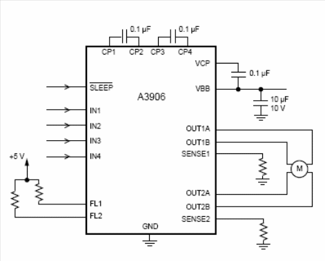 Figura 2 - Controlando um motor de passo com corrente até 1 A, utilizando o circuito integrado A3906 da Allegromicro.
Figura 2 - Controlando um motor de passo com corrente até 1 A, utilizando o circuito integrado A3906 da Allegromicro.