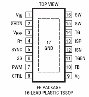 Figura 2 - Pinagem co circuito integrado LT3518 utilizado no projeto.
Figura 2 - Pinagem co circuito integrado LT3518 utilizado no projeto.