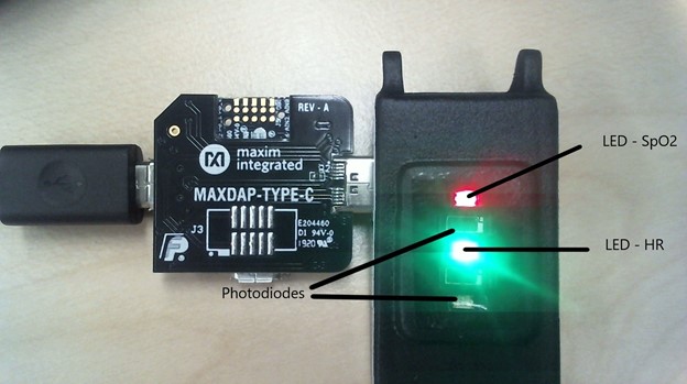 Figura 3: Visão inferior do sensor de integridade MAXREFDES103 (Fonte: Mouser Electronics)
Figura 3: Visão inferior do sensor de integridade MAXREFDES103 (Fonte: Mouser Electronics)