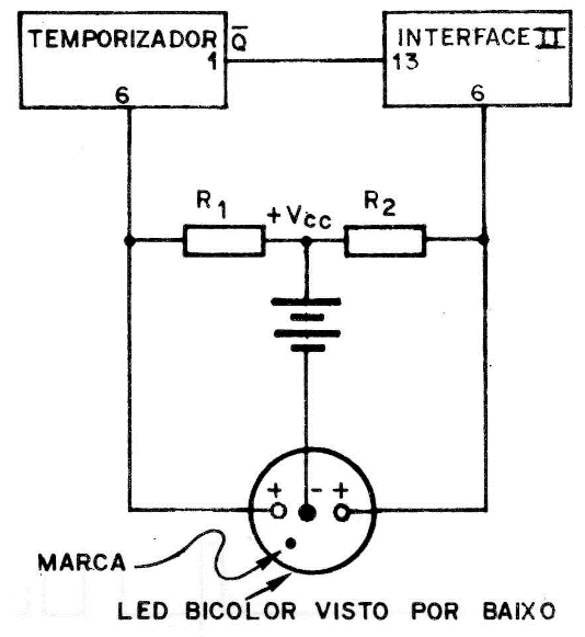 Fig. 10 - Circuito de visualização de funcionamento com um LED bicolor.
