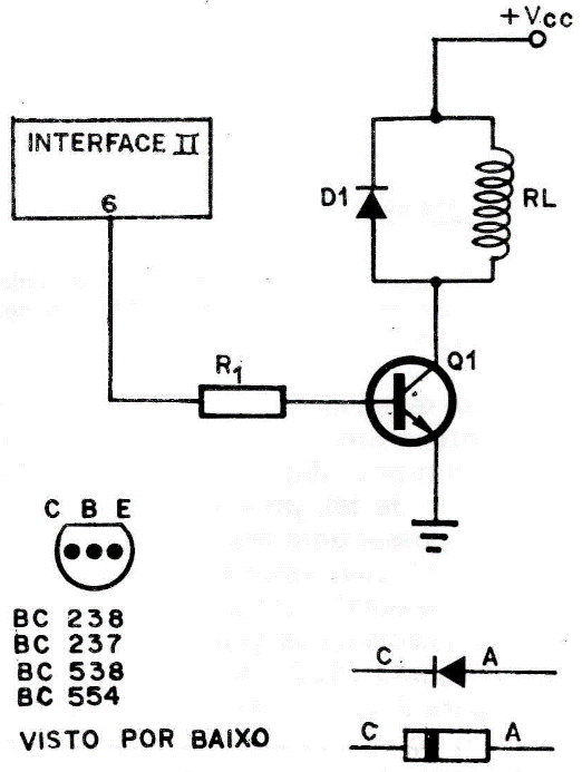 Fig. 11 - Circuito de comutação e identificação dos terminais do transistor e do diodo.
