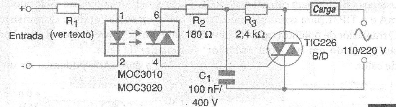 Figura 3 – Circuito com o MOC3020 para cargas indutivas Figura 3 – Circuito com o MOC3020 para cargas indutivas