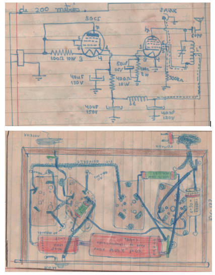 O transmissor e a montagem – desenhos originais de meu caderno O transmissor e a montagem – desenhos originais de meu caderno