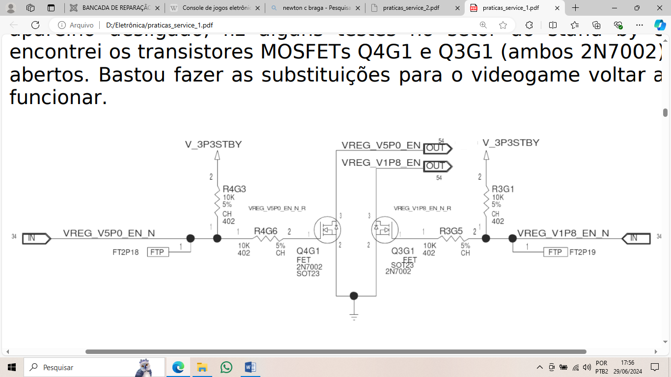 Figura 2: mosfets Q4G1 e Q3G1 do estágio de stand by com as junções abertas.
Figura 2: mosfets Q4G1 e Q3G1 do estágio de stand by com as junções abertas.