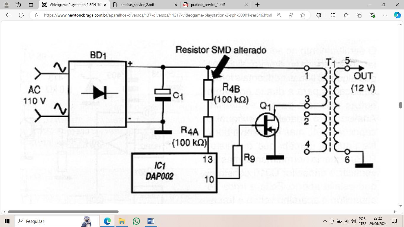 Figura 6: Resistor SMD R4B (100 kΩ) responsável pela inicialização da fonte alterado.
Figura 6: Resistor SMD R4B (100 kΩ) responsável pela inicialização da fonte alterado.