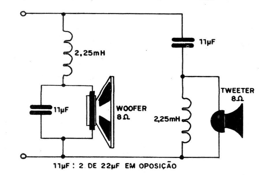 Figura 7 – Circuito prático de dois canais e 12 dB por oitava Figura 7 – Circuito prático de dois canais e 12 dB por oitava