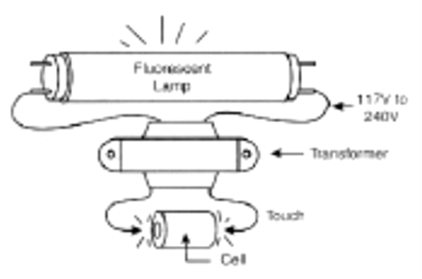 Figura 3 - Ligando uma lâmpada fluorescente a partir de uma célula.
