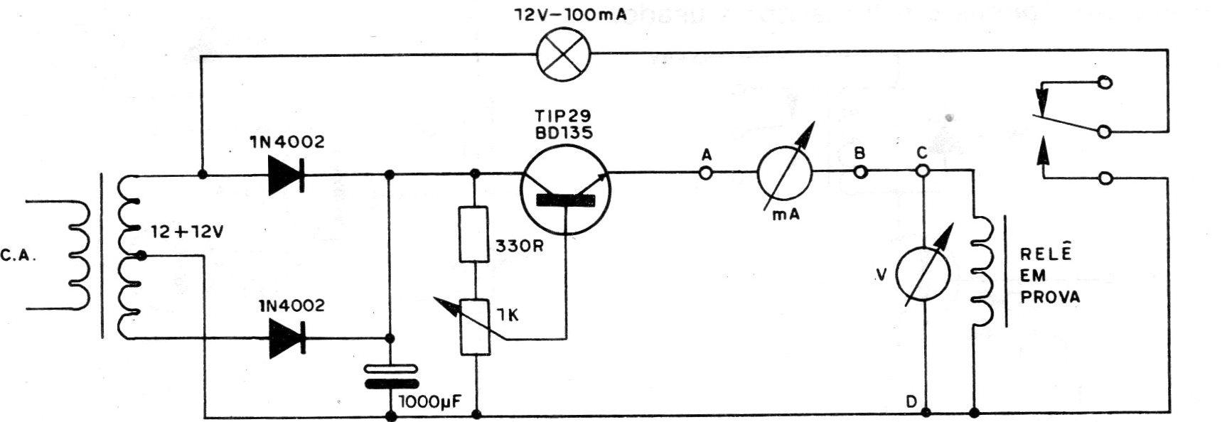 Figura 5 – Circuito para determinar a sensibilidade de um relé Figura 5 – Circuito para determinar a sensibilidade de um relé