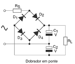 Figura 3 - Dobrador de tensão com ponte de onda completa. Figura 3 - Dobrador de tensão com ponte de onda completa.