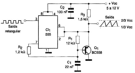 Circuito completo para um dente-de-serra linear. Circuito completo para um dente-de-serra linear.