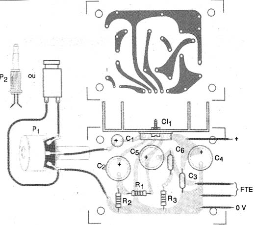 Figura 7 - Placa de circuito impresso para o amplificador. Figura 7 - Placa de circuito impresso para o amplificador.
