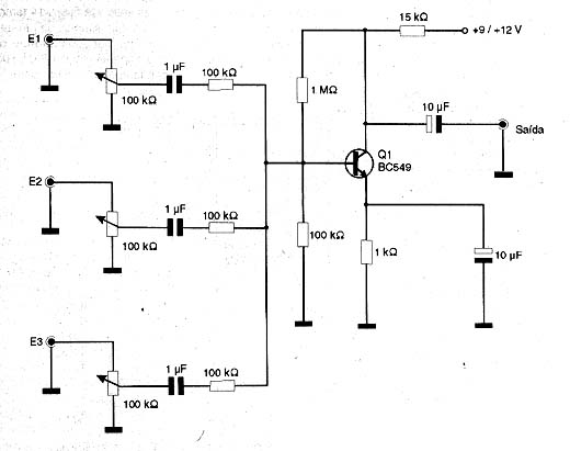 Mixer-pré-amplificador de 3 entradas. Mixer-pré-amplificador de 3 entradas.