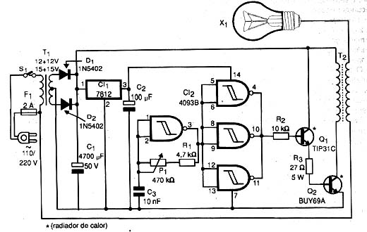 Diagrama completo da lâmpada de raios. 