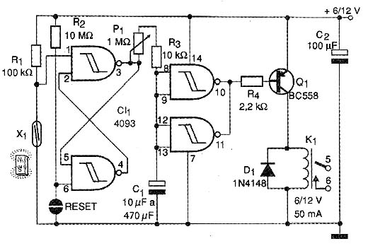 Esquema elétrico do alarme com retardo. 