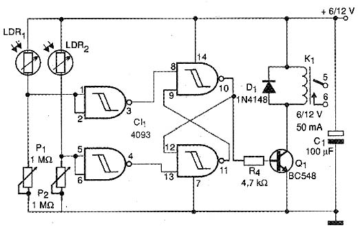 Esquema elétrico do foto-controle Biestável. 