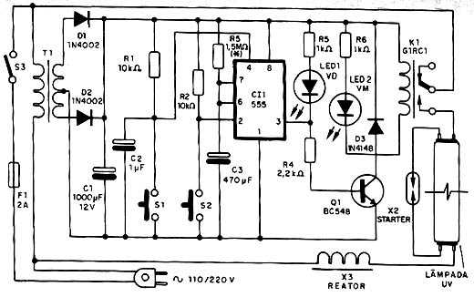 Diagrama completo do apagador de EPROMs. Diagrama completo do apagador de EPROMs.